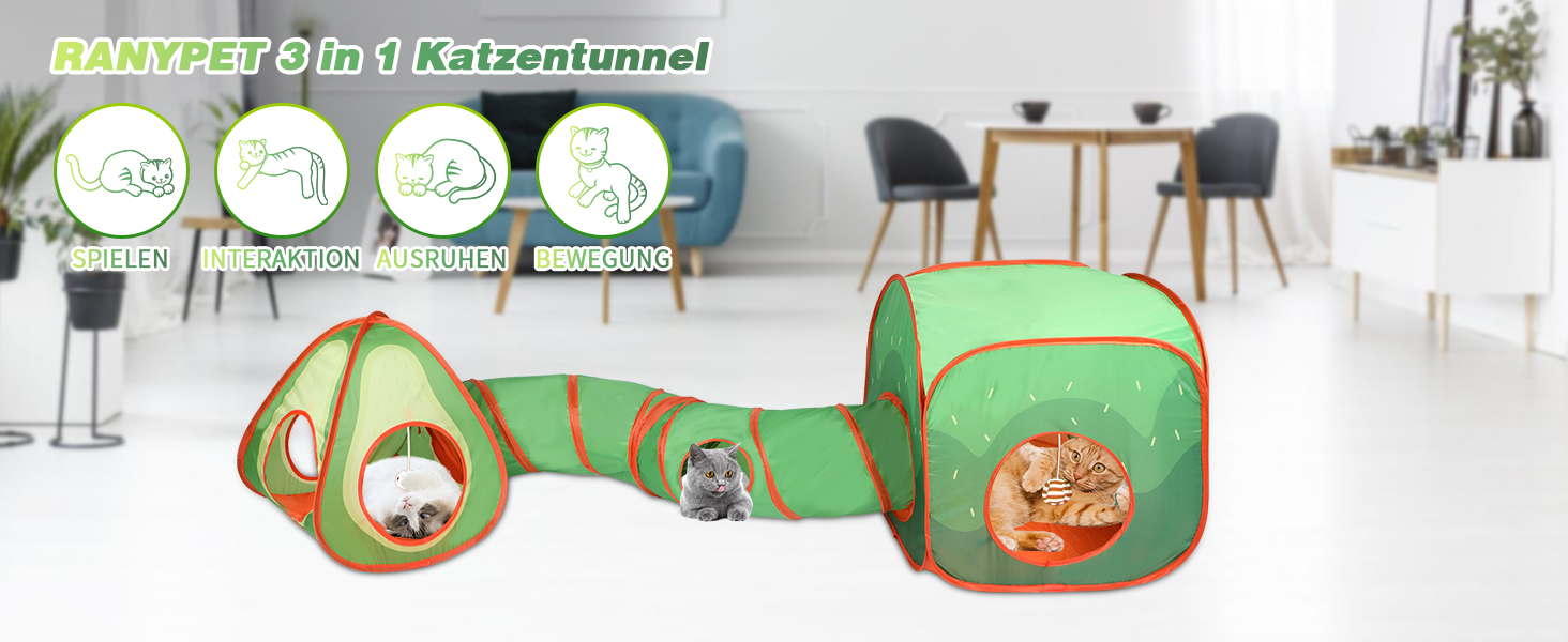 Тунель для котів RANYPET 3 в 1: інтерактивна іграшка, намет-тунель, з пакетом для зберігання. Підходить для котів, кошенят, кроликів та інших дрібних тварин.