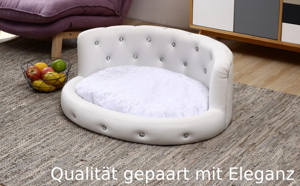 Ліжко для собак DaMi Luxus з великими стразами, овальне, біле, 35x73x63 см. Зручне, м'яке, для комфортного сну вашого улюбленця.