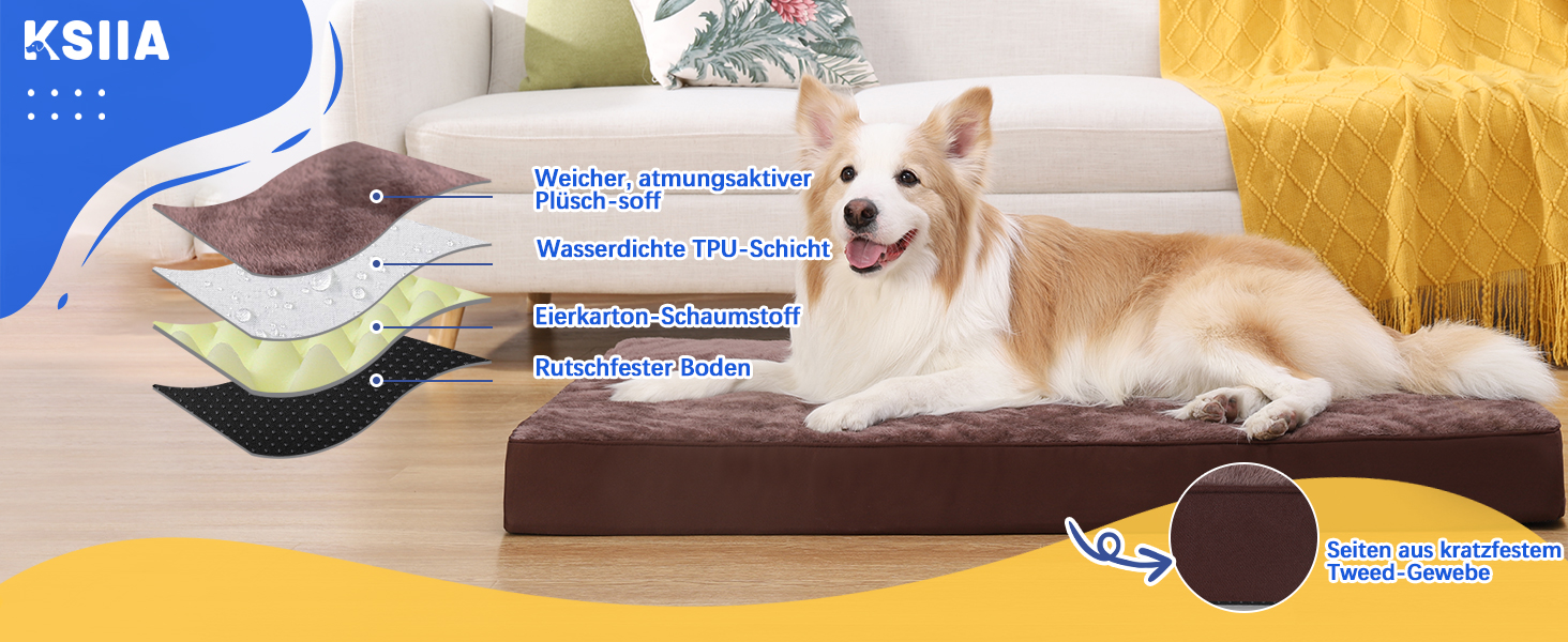 Ортопедичне ліжко для собак великих порід KSIIA, XL, 105x70x8 см, знімний чохол, Пломбір