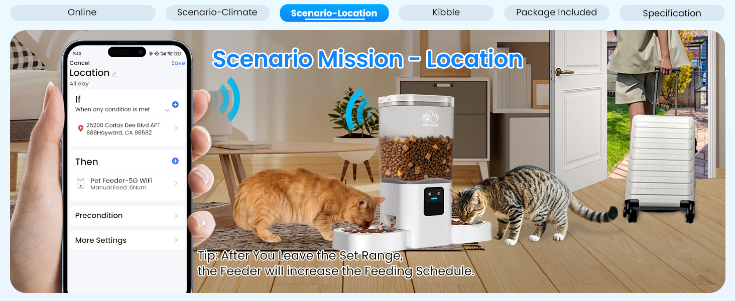 Автомат годування котів Frienhund з 2 мисками та APP: Wi-Fi, повільний дозування, 7л, для 2 котів, з Alexa, білий