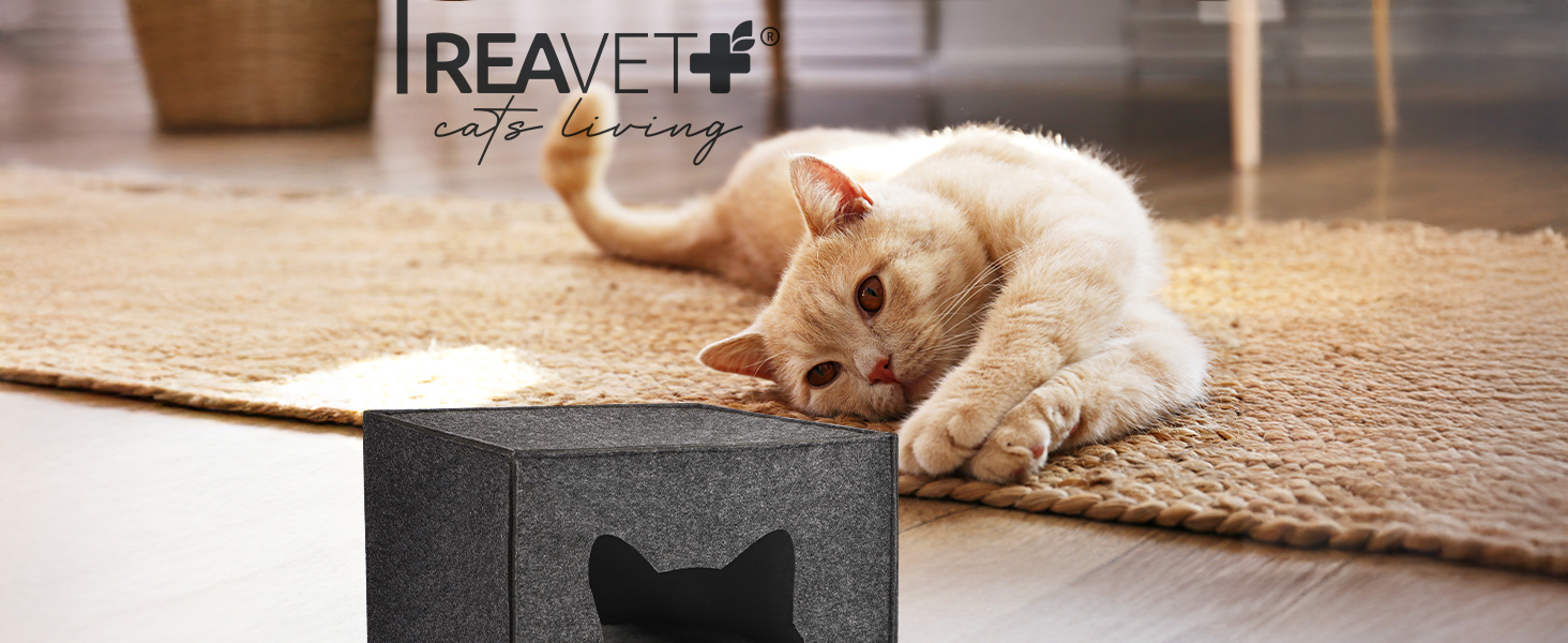 М'яке ліжко для котів ReaVET - затишне гніздечко з подушкою I місце для сну котів з м'якими подушками I дуже м'яке та пухнасте I ліжко для котів з фетру (гніздечко для котів)