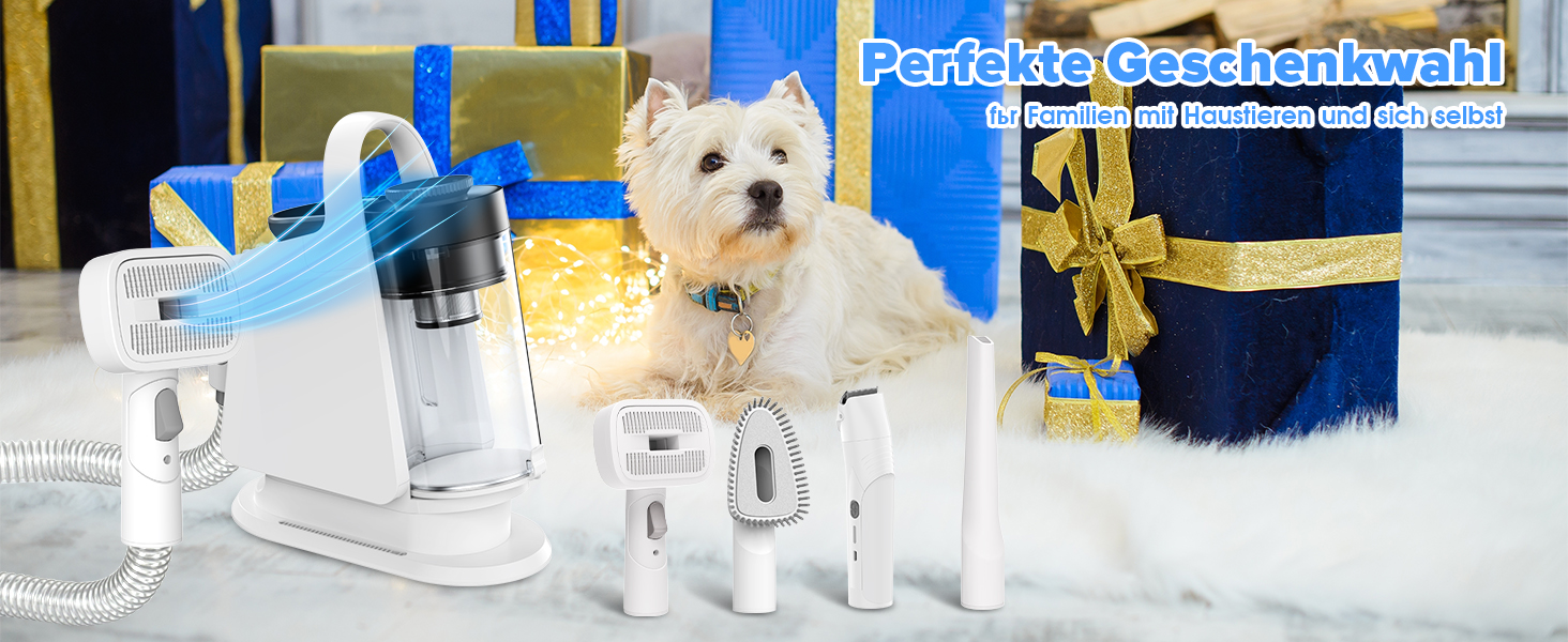 Машинка для стрижки собак зі вбудованим пилососом, 13000Pa, тиха, для собак та котів, 7 насадок, контейнер для сміття 2L