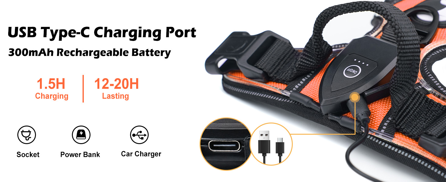 Світловідбиваючий нашийник для собак Joytale з LED, для середніх та великих собак, без натягування, з ручкою, регульований, для нічних прогулянок, зелений/помаранчевий, M/XL