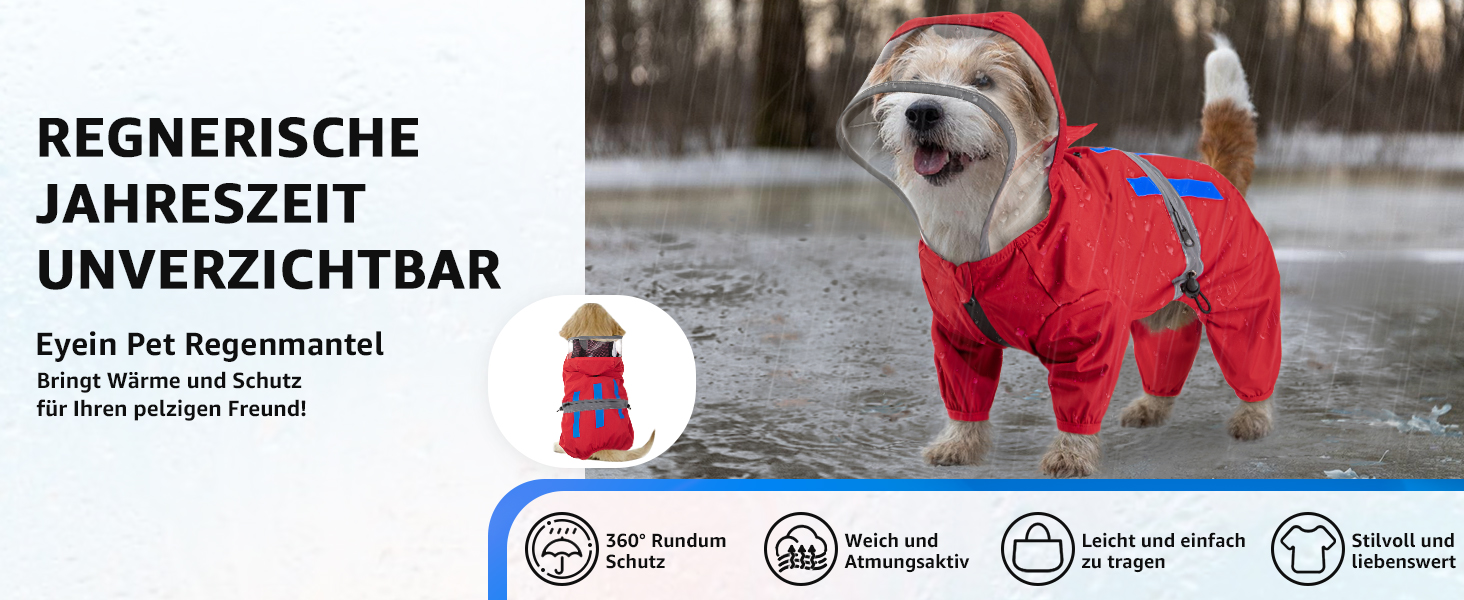 Водонепроникний дощовик для собак Eyein з капюшоном, отворами для шлейки та світловідбиваючими смугами, зручний у пранні та зберіганні, для маленьких собак