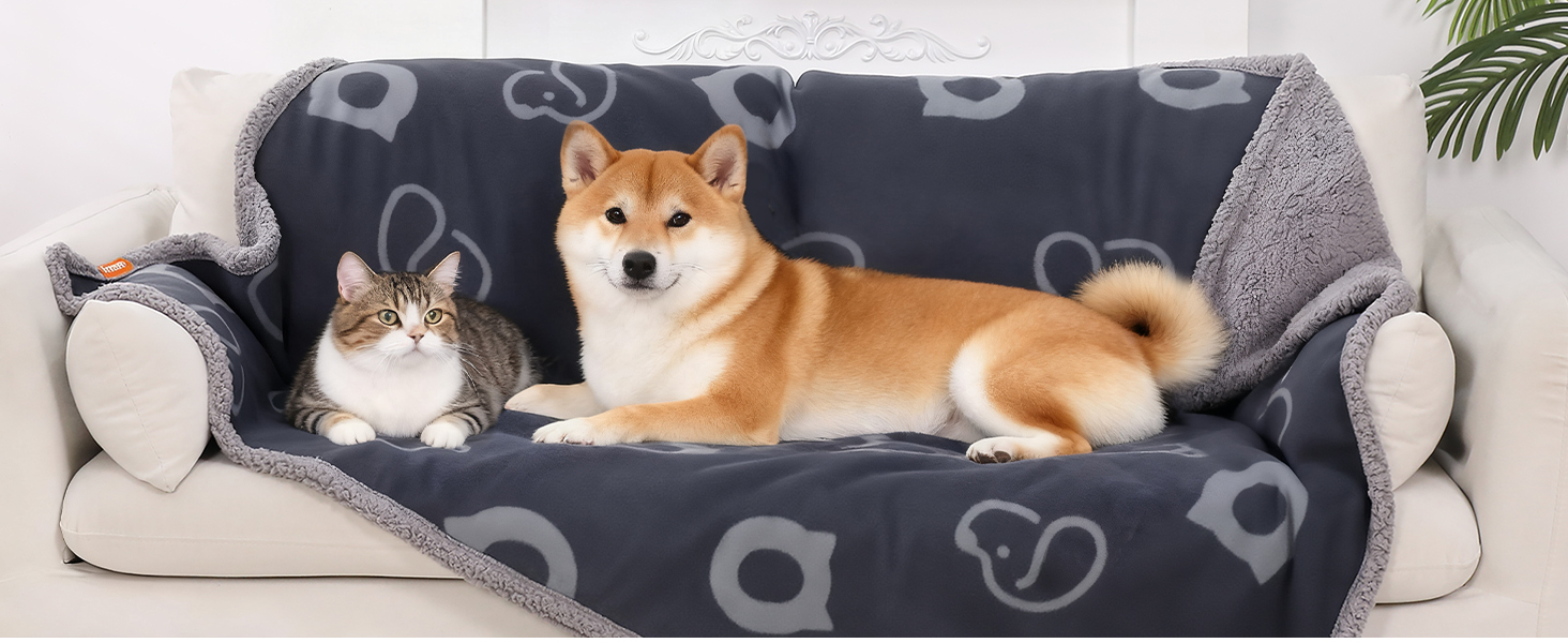 PETTOM Водонепроникний килимок для собак, 127 x 100 см, Sherpa Fleece, для середніх та великих собак, котів, м'який, з подвійним шаром, сірий