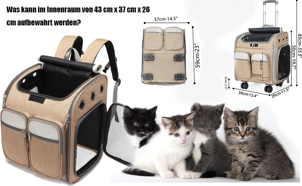 Рюкзак-переноска для кота OUUTMEE з візком, до 20 кг, велика, дихаюча, бежева