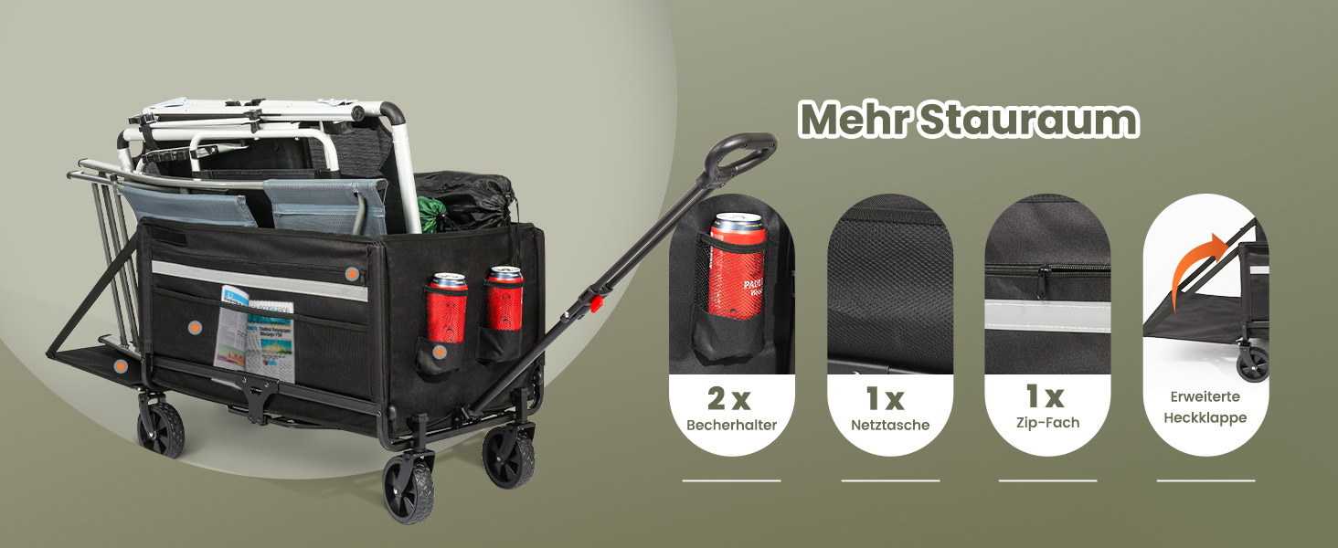 Складаний вагончик Bollerwagen 120L з дашком, 120кг, для пляжу, кемпінгу, собак, покупок та транспортування