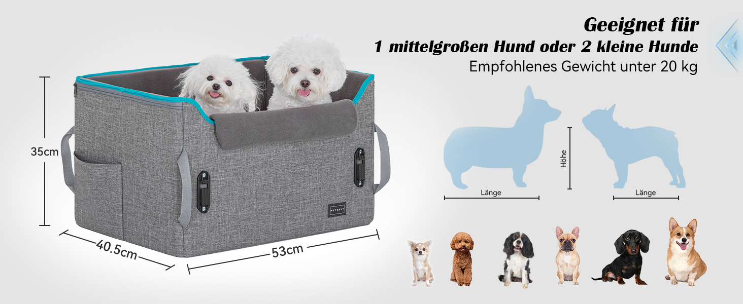 Автомобільний лежак для собак Petsfit - сірий, для 2 маленьких собак, з ременями безпеки