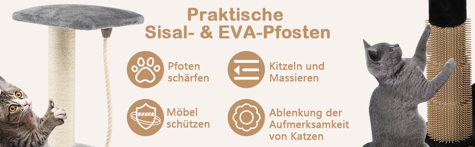 Дерев'яний кігтеточки для котів COSTWAY 92 см з печерою, бамбук, килимок, щітка, м'яч, кріплення, активний комплекс (сірий)