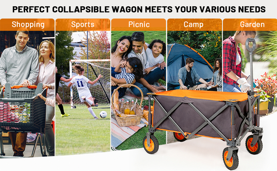 Складаний візок Bollerwagen для кемпінгу, саду, пляжу та покупок (100 кг, оранжевий)
