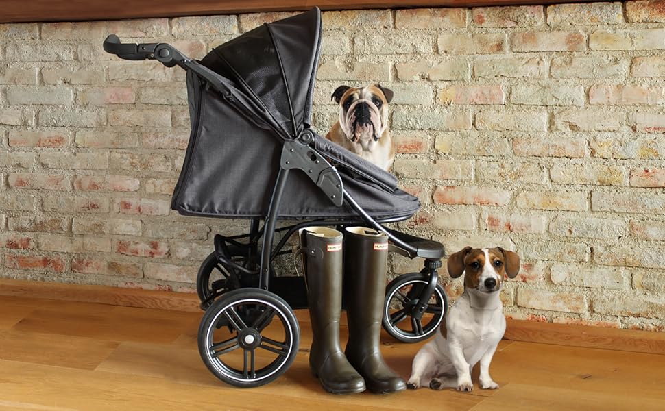 COOPER Складаний візок для собак до 32 кг | Регульована висота, кошик для покупок, Soft Touch ручки, світловідбиваючі елементи | Ідеальний для транспортування тварин – Сірий