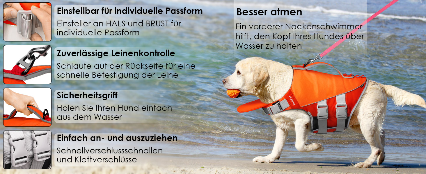 ThinkPet Жилет рятувальний для собак, світловідбиваючий, з регулюванням, поплавці (Оранжевий, Червоний, Розмір S)