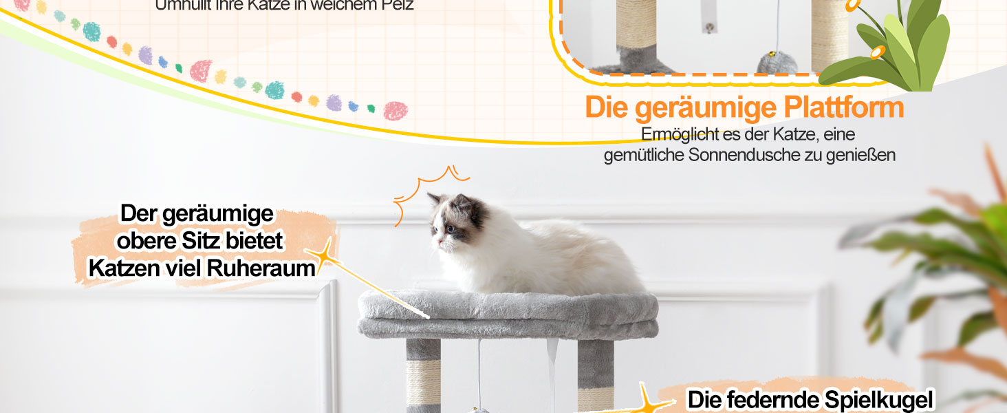 Котячий будиночок Heybly HCT008SW: міцний котячий будиночок з великим м'яким лежаком, місцем для сну та сизалевими стовпчиками для дряпання, сірий