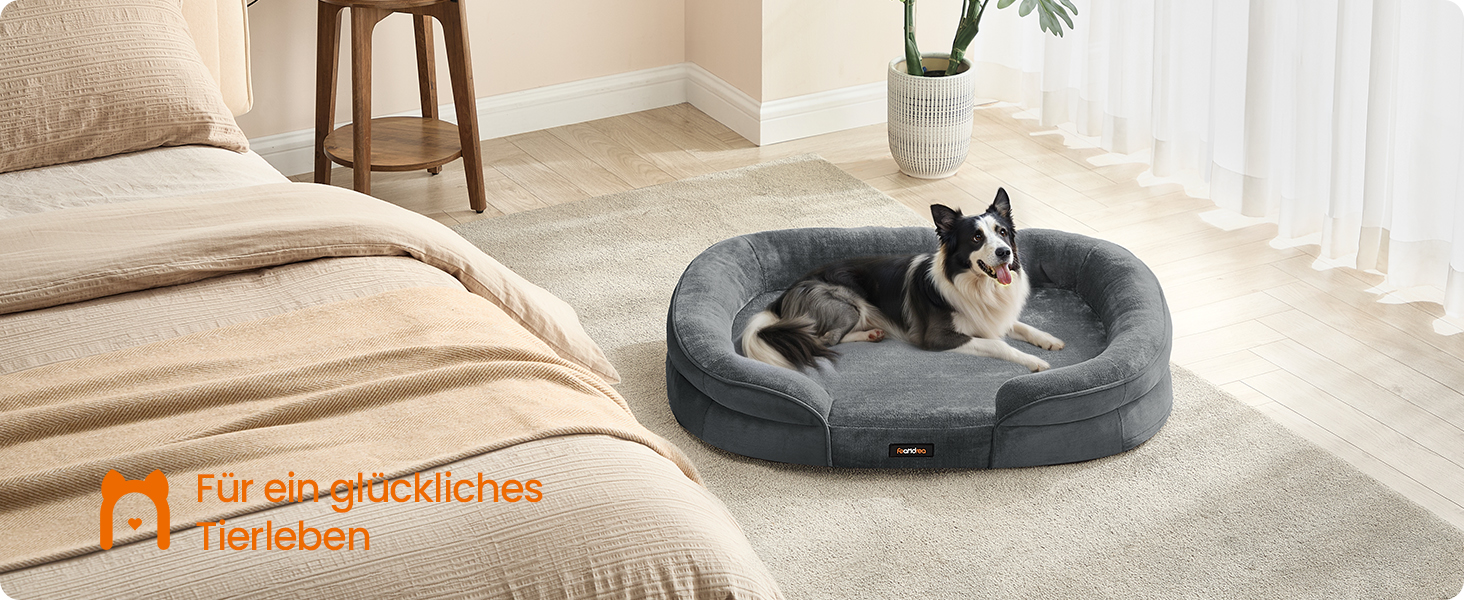 Ліжко для собак Feandrea, ортопедичне, середнього розміру, 76x51x18 см, водовідштовхувальне, знімний чохол, антиковзаюче покриття, сірий колір