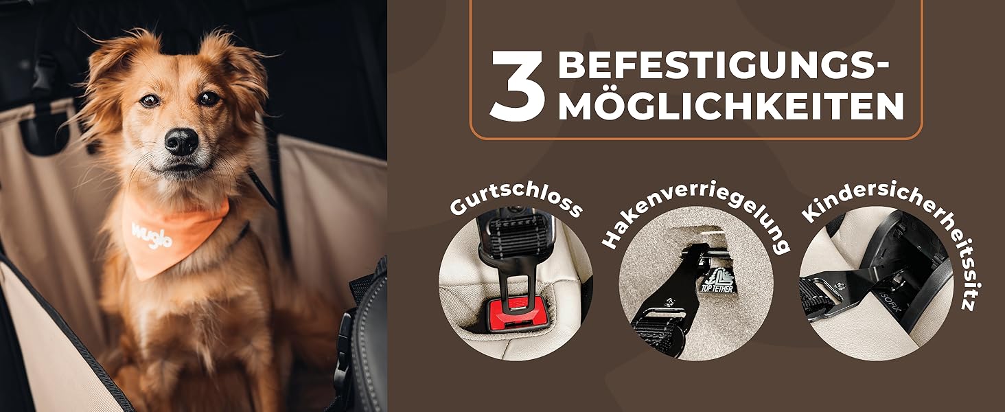 Автогурт для собак Wuglo 30-95см: безпечний кріплення для автокрісла, універсальний, чорний