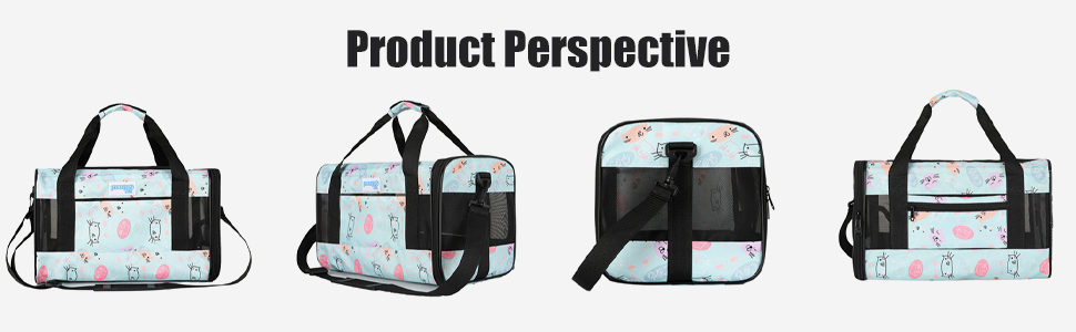 PETCUTE Транспортна сумка для котів та собак, складана, з плечовим ременем, схвалена авіакомпаніями, дихаюча, знімний килимок, M, Marineblau (Морський блакитний)