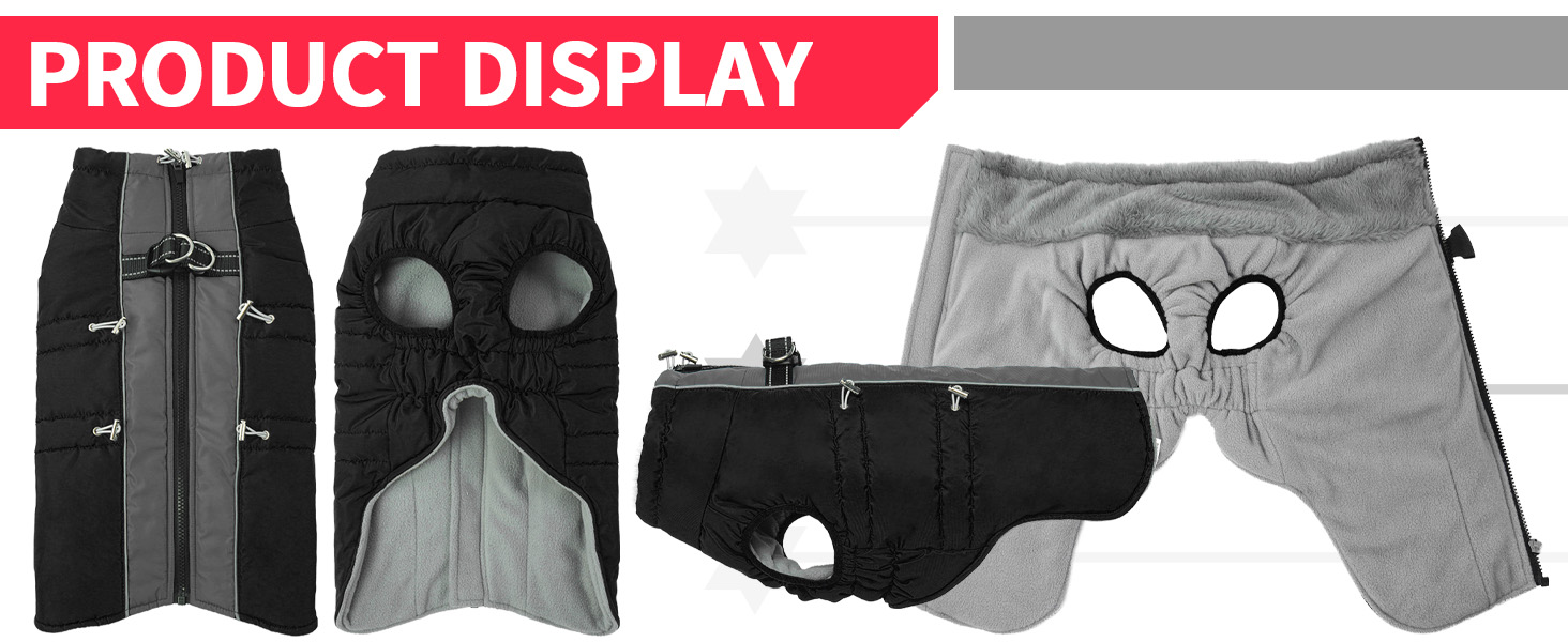 Водонепроникний зимовий одяг для собак, тепла куртка для собак з отвором для шлейки, для малих, середніх та великих собак, з відбиваючими смугами та блискавкою - чорний, XS