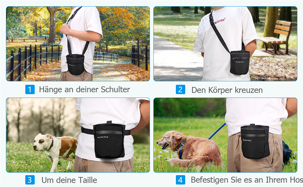 Сумка для ласощів для собак Brifit з магнітною застібкою, для тренувань, з регульованим шнурком, знімною внутрішньою кишенькою та дозатором для пакетів, 17.5 x 13.6 x 8 см