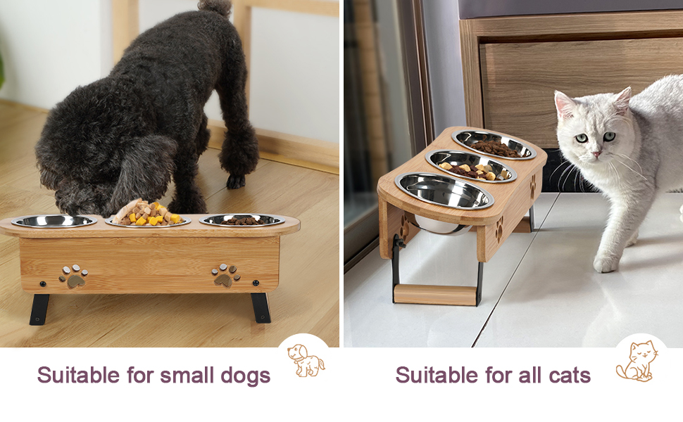 Підвищені годівниці для котів Optyuwah - набір 3 шт. з регулюванням висоти, з нержавіючої сталі, для води та корму, підходять для котів та маленьких собак, жовті