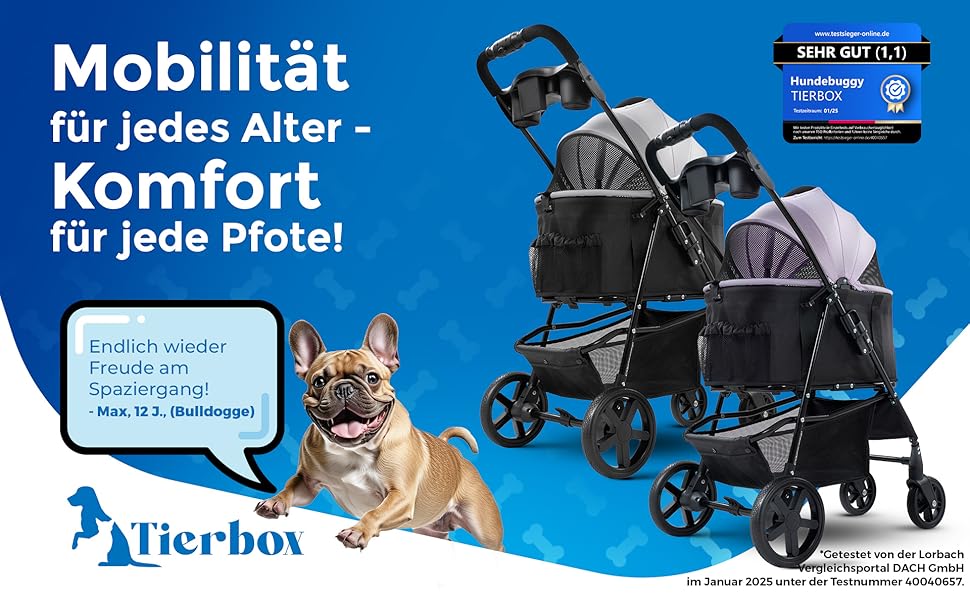 Tierbox Будь-куди: візок для собак до 10 кг, складний, для маленьких собак та котів, рожевий