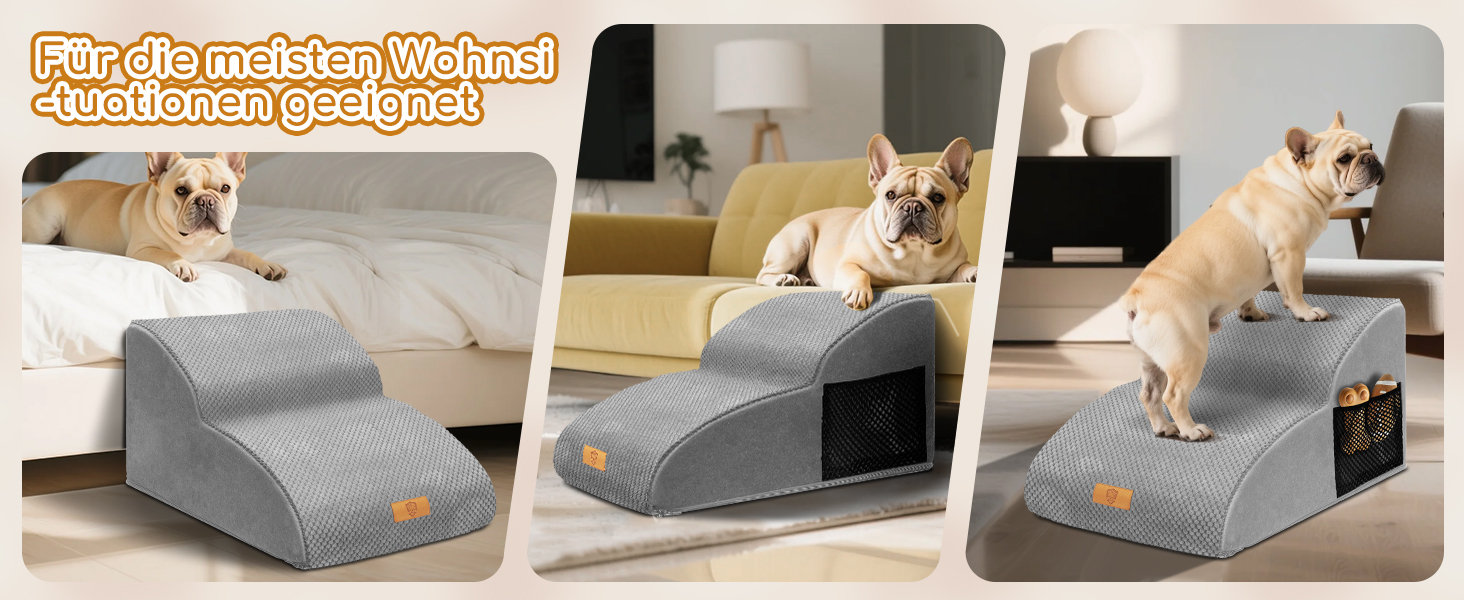 Сходинка для собак маленьких порід, водовідштовхувальна, 3 сходинки, з високощільнісного губки, знімна, для софи та ліжка, сіра