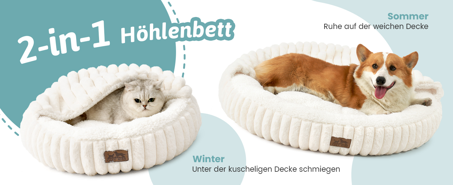 Зимове ліжко для котів з ковдрою, м'яке ліжко-подушка для собак та котів, тепла затишна печеринка з підтримкою голови та шиї, штучне хутро, можна прати, 50x50x15 см, сірий колір