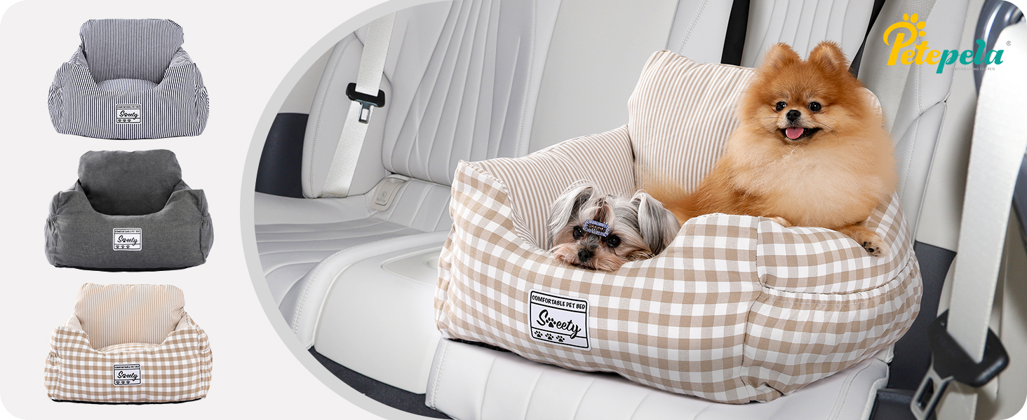 Автокрісло для собак Petpela з безпечним ременем, м'яке, водонепроникне, антиковзаюче - для малих та середніх собак (сірий)