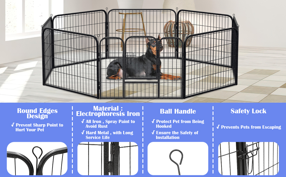 Клітка для цуценят Yakimz 8-частинна, вигульна клітка для цуценят висотою 60 см з дверцятами та захисним тентом, гнучка та складана клітка для собак, загородження для цуценят, собак, кроликів та інших дрібних тварин, 8 шт. - 80x60 см