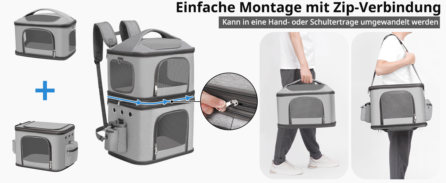 Рюкзак-переноска для котів FASNATI на 2 котів до 12 кг, сірий, для подорожей та кемпінгу