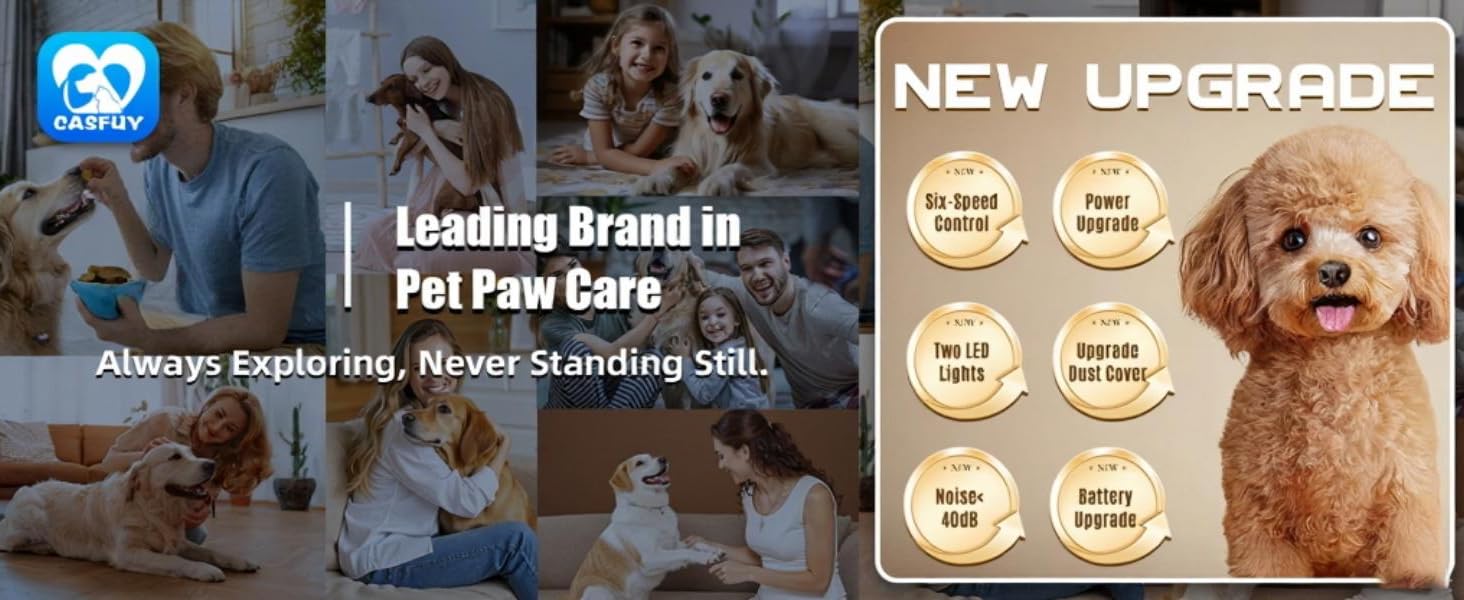 Електричний шліфувальник кігтів для собак та котів Casfuy Neue - тиха робота, 7 годин роботи, 2 LED, для собак великих, середніх та малих порід, чорний