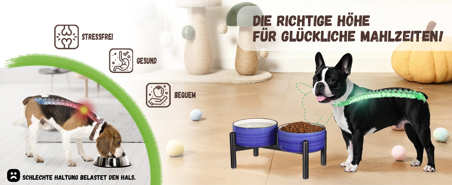 Керамічна годівниця для собак на підставці з нержавіючої сталі - подвійна годівниця для маленьких та середніх собак, антиковзаюча, для корму та води, 350г/660мл, 15см, блакитна