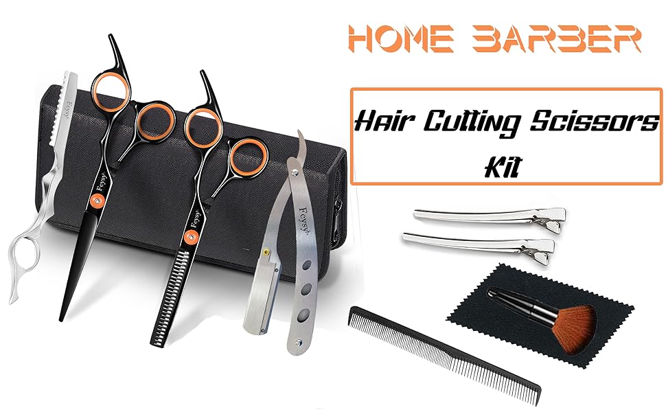 Професійний набір перукарських ножиць для стрижки та філірування: 11 штук, золото (оранжево-чорний)