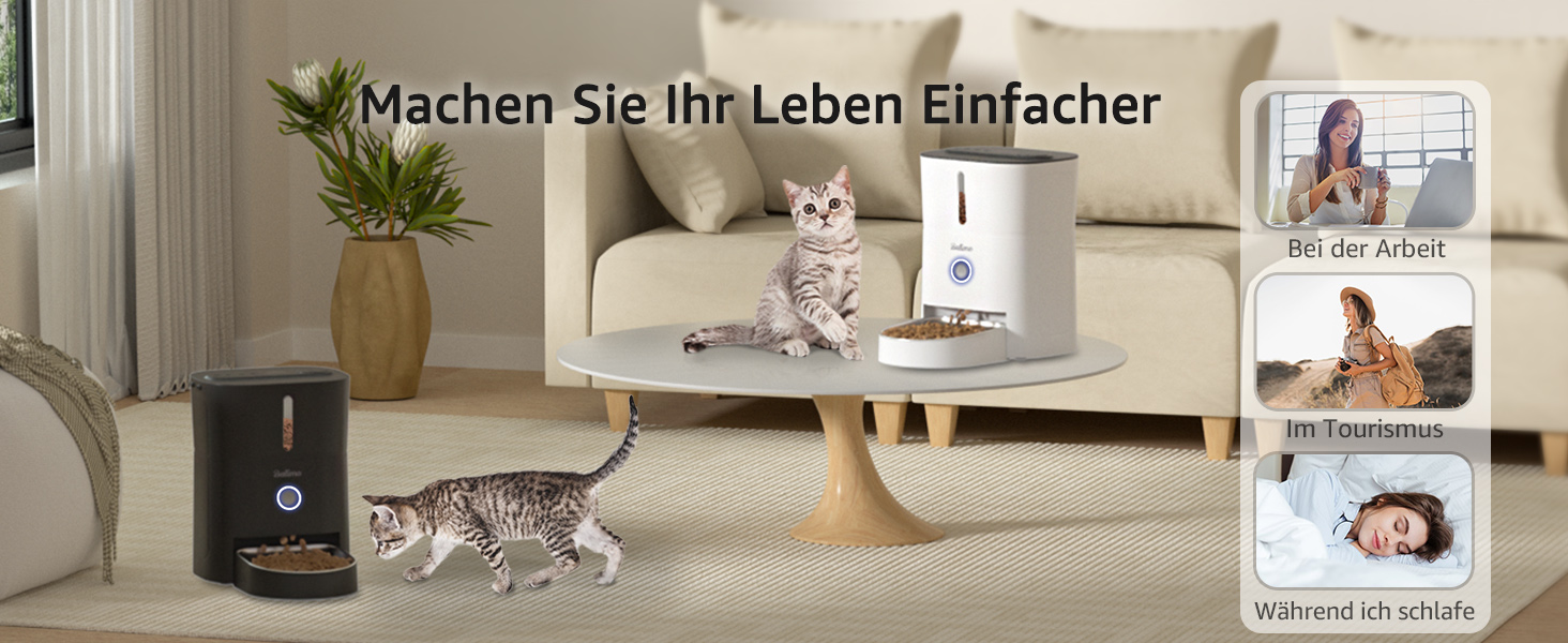 Автомат годування котів Balimo 3L з Wi-Fi, інтелектуальний диспенсер для котів/собак, з підсвічуванням та мискою з нержавіючої сталі 304, керування через додаток, 1-10 прийомів їжі на день, білий/чорний