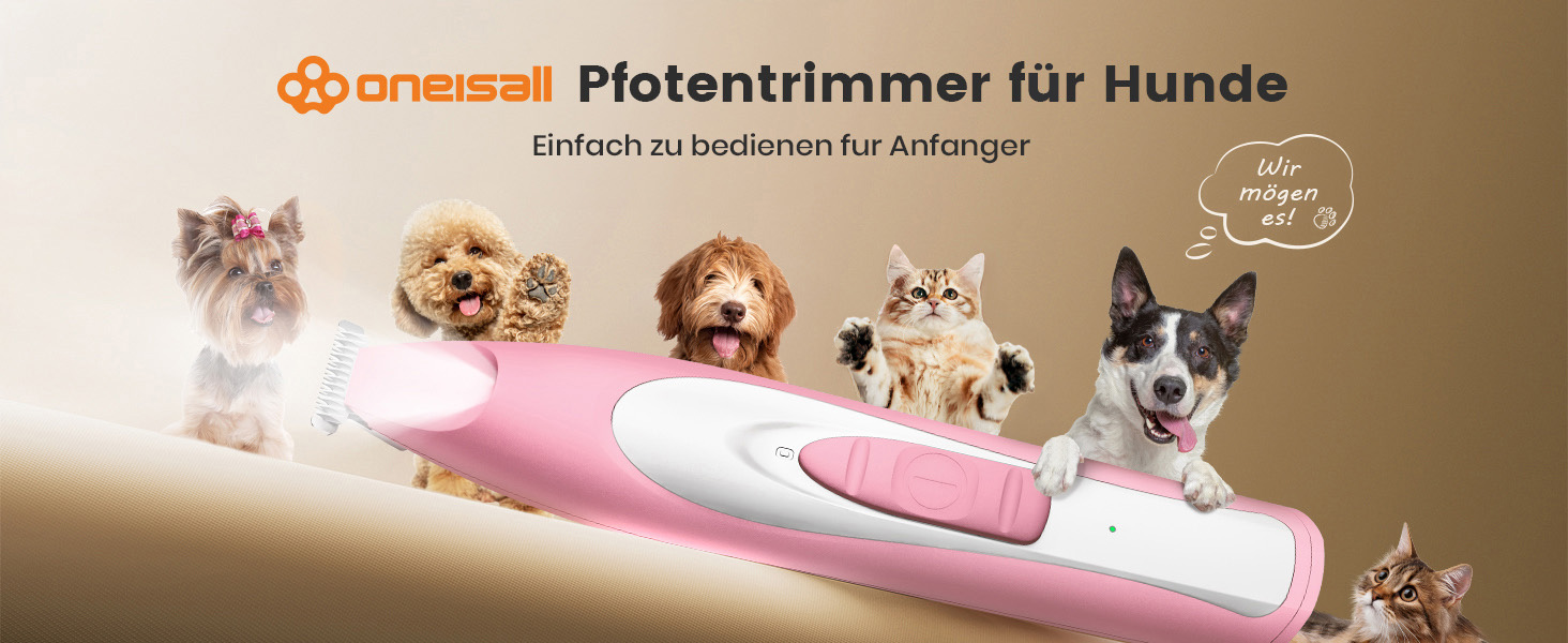 Триммер для собак Oneisall: безшумний, акумуляторний, з LED-підсвічуванням для догляду за лапами, очима, вухами та обличчям (зелений, рожевий)