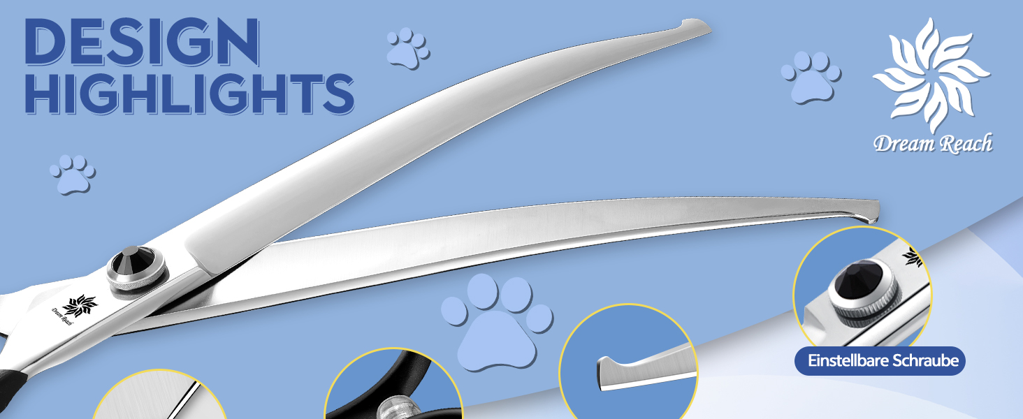 Ножиці для грумінгу собак та котів Dream Reach 6.5 дюймів, вигнуті, з японської сталі 440C, ручна робота, фіолетовий