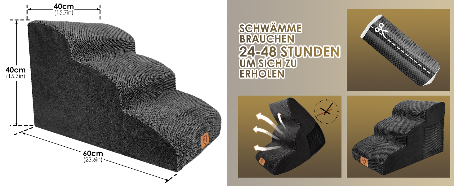 Сходинки для собак - 3 сходинки, водонепроникні, з високощільної губки, знімні, для диванів та ліжок, сірі (чорні)