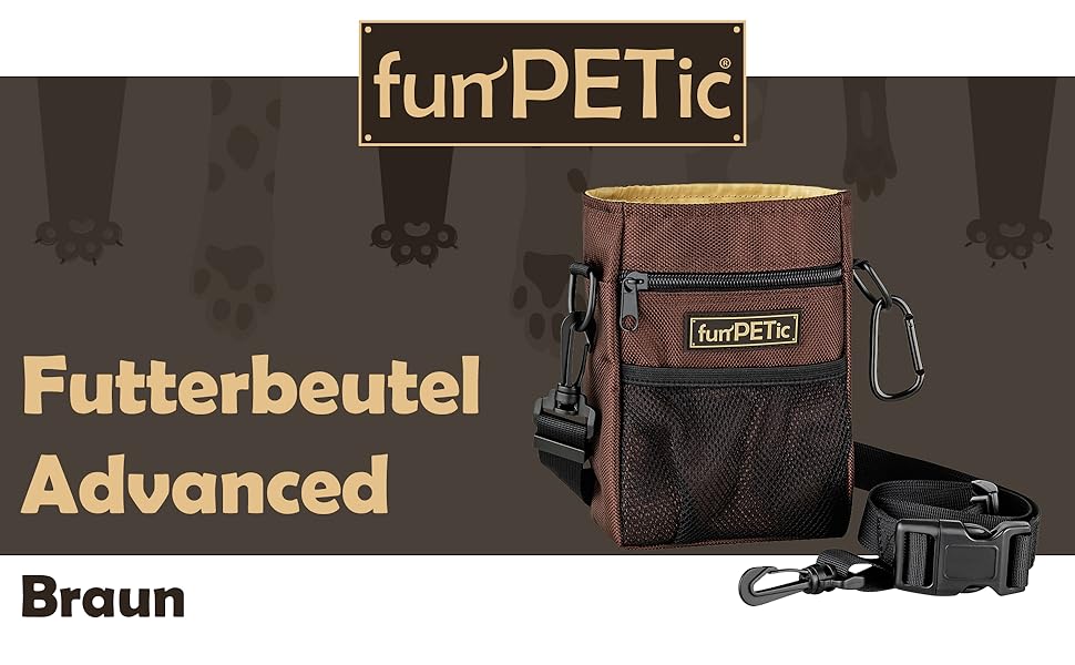 Сумка для корму funPETic з силіконовою мискою та 4 відділеннями для ласощів, карабін у подарунок. Ідеально для собак, коней та дресирування.