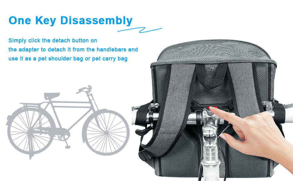 Кошик для собак та котів на велосипед - переноска з адаптером для керма, дихаюча сітка, регульовані ремені, складана для середніх тварин