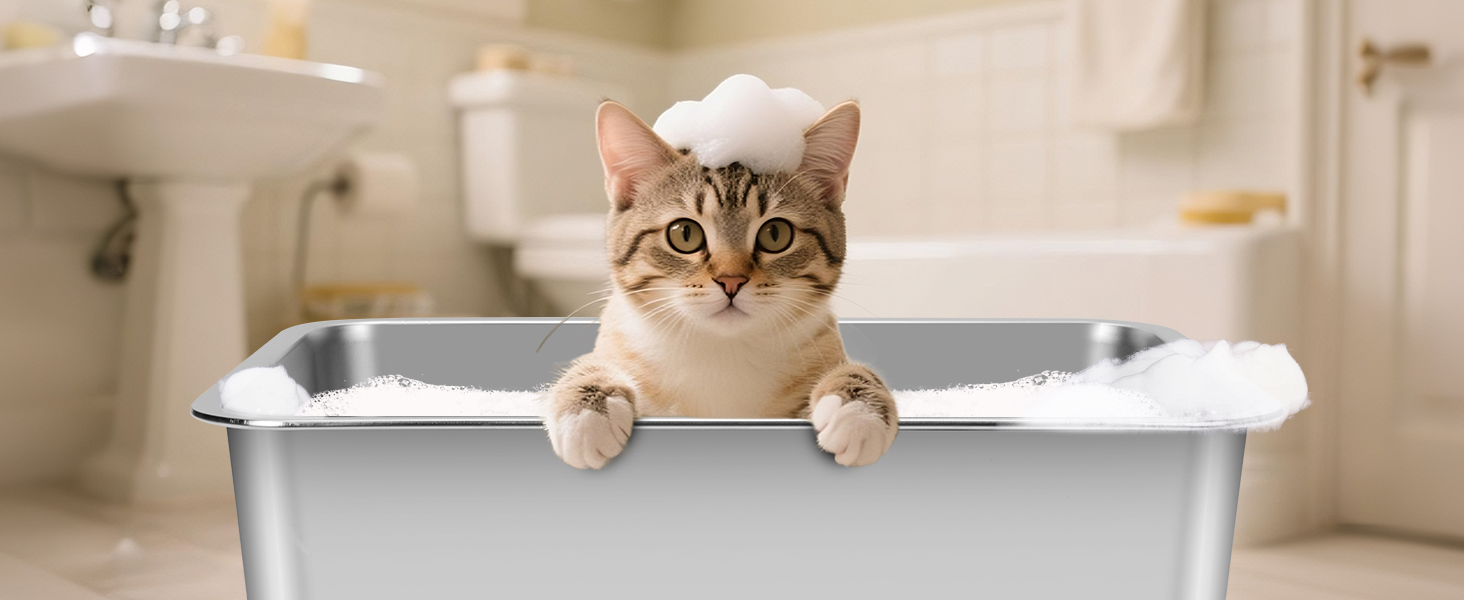 Котлочистка для котів Zvonema, нержавіюча сталь, велика, антивитік, з високим бортиком, антиадгезійна, антиковзка, з лотком, 60x40x25 см (чорна)