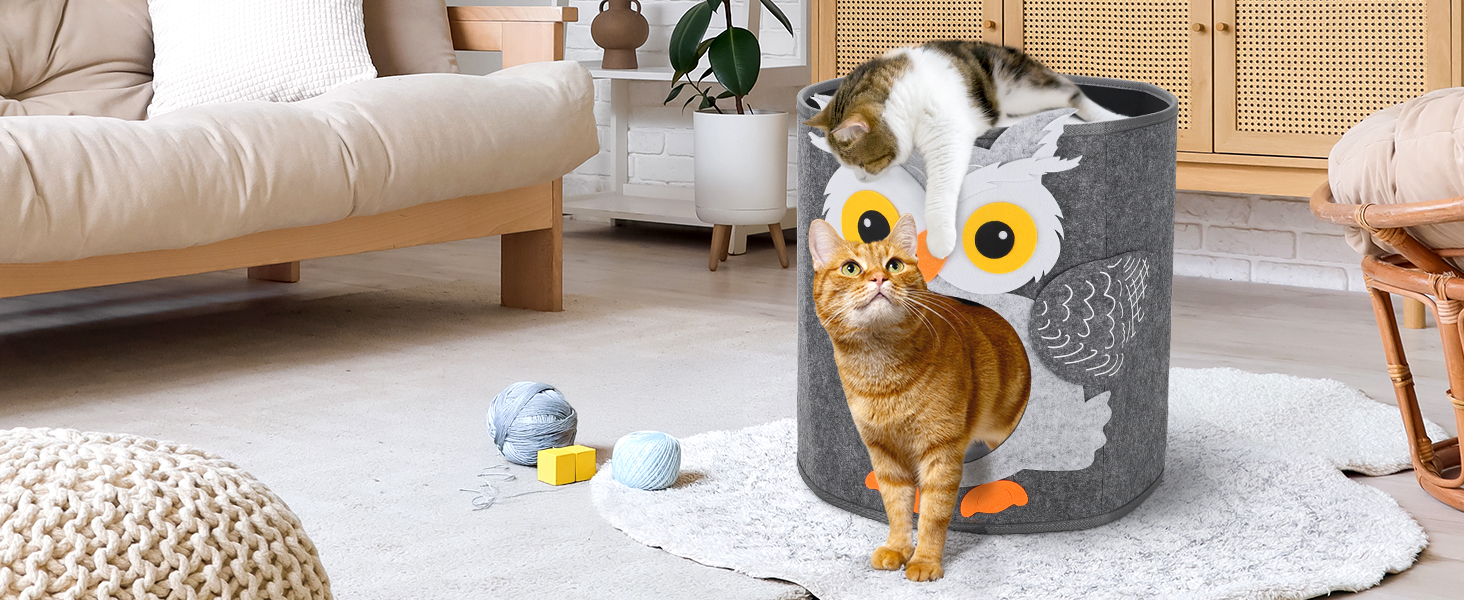 Кігтеточка-будиночок для котів Dripex з 2 поверхів, з фетру, з подушкою, 30 x 35 x 35 см (Сова)