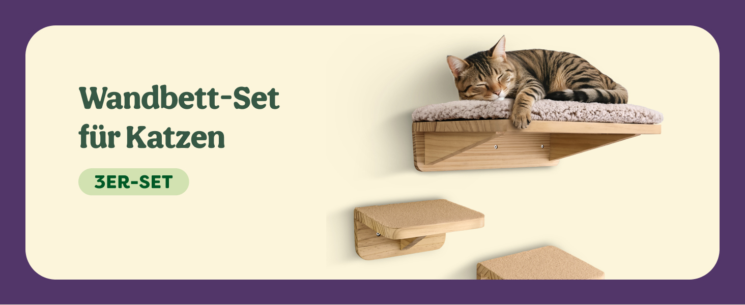 Комплект для котячого комплексу Knupis: Кліматична стіна з ліжком та 2 сходинками – Масивна деревина FSC® з сосни, стійка платформа до 30 кг – Для ігор та відпочинку - Бежевий