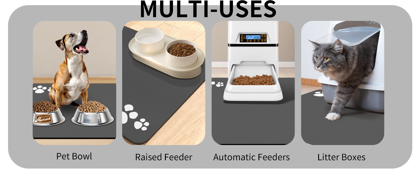 Гумова килимок для годівлі собак та котів, 44.5 x 71 см, сірий (4 лапки)