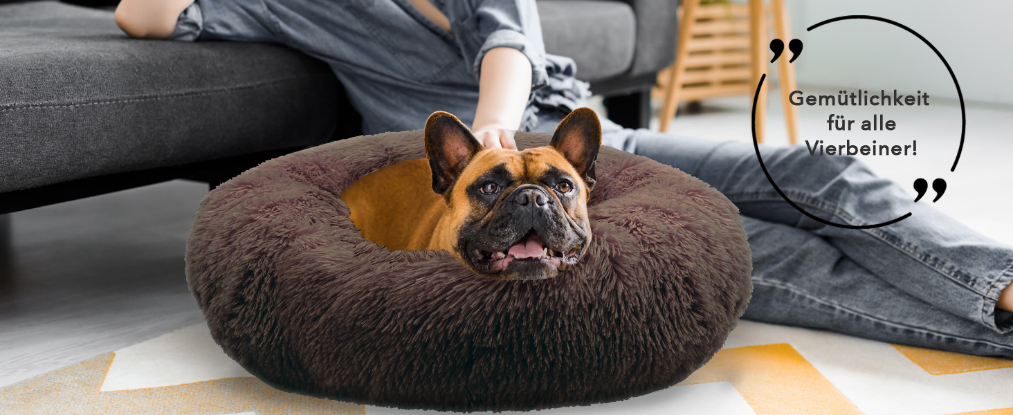 Ортопедичне ліжко для собак середніх порід, 70 см. Квадратне, з ефектом пам'яті, м'яке, з штучним хутром. Колір: Кофе.