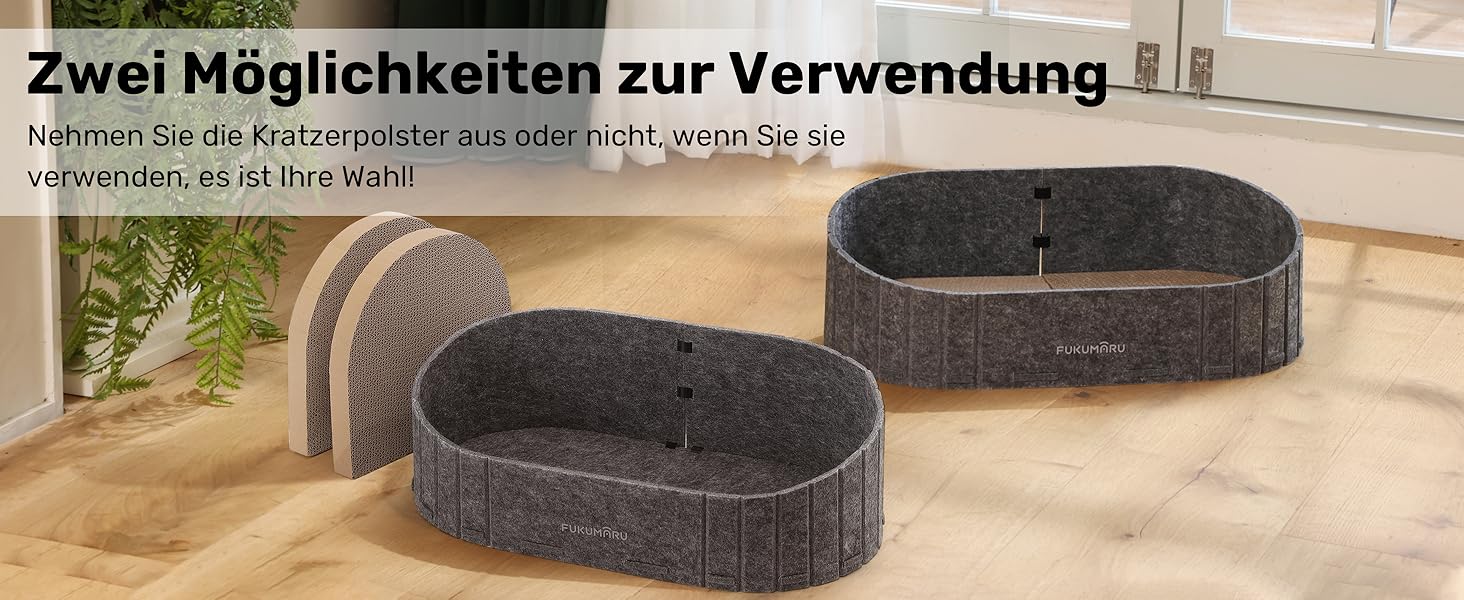 Кразборт для котів FUKUMARU, 61 см, крафтовий, у формі дивану, з круглими накладками, сірий