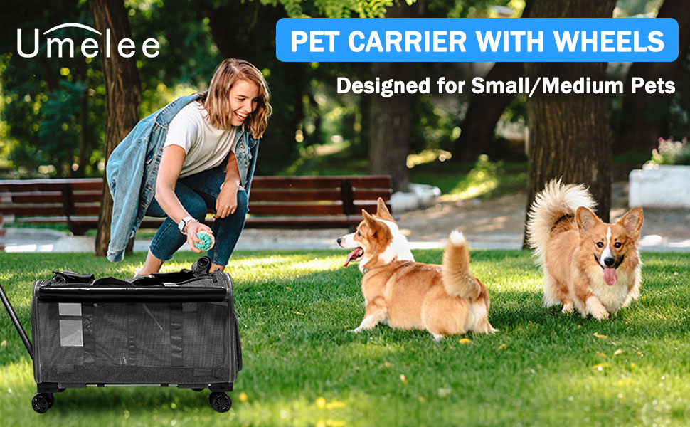 Транспортна переноска для котів та собак на 20 кг з 2 відділеннями, колесами та телескопічним ручками (чорна)