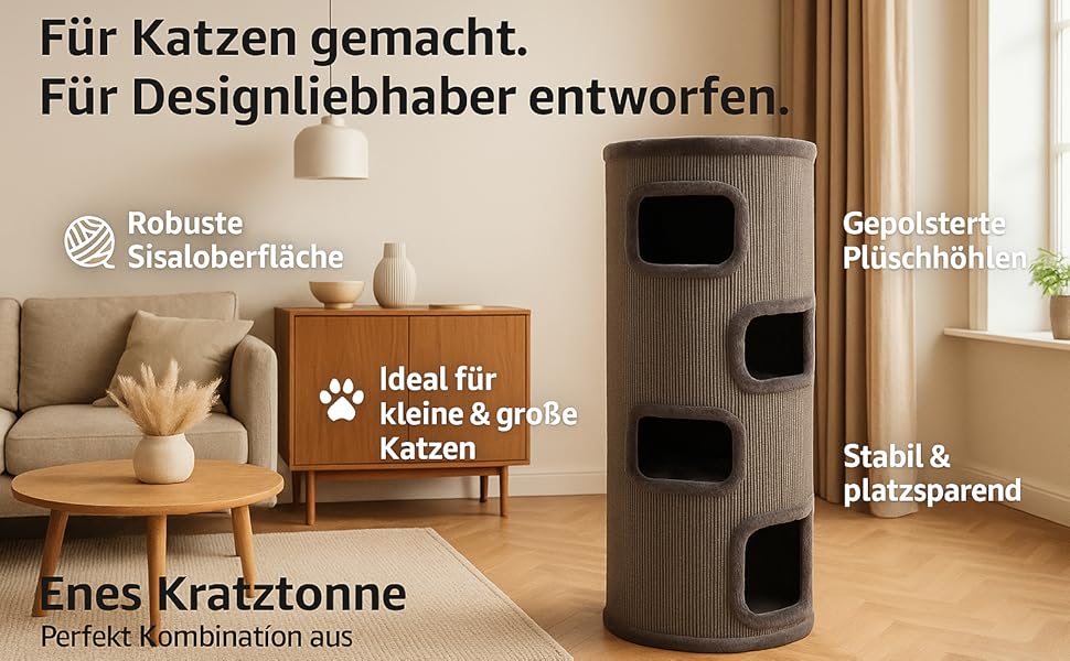 Драпак для котів Flamingo Enes S сірого кольору, 56 см, діаметр 42 см, сизаль та плюш