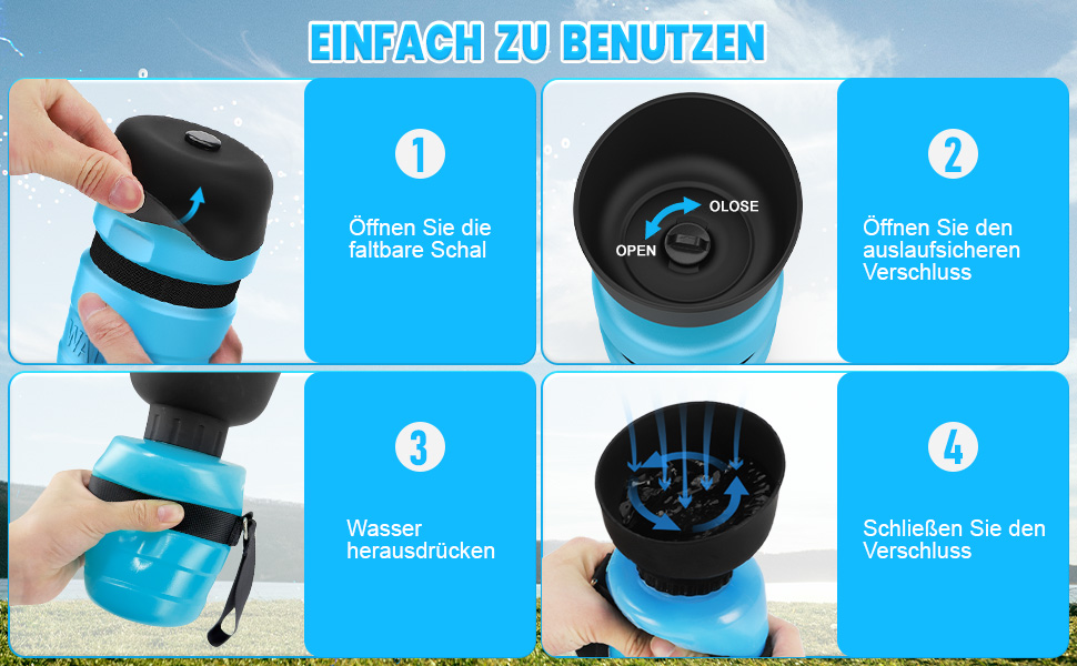 Складана пляшка для води для собак Lesotc, 520 мл, рожева - витоки виключені, для прогулянок, подорожей та кемпінгу