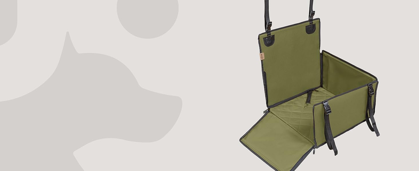 Автокрісло для собак WUGLO Extra Stabiler - надійне автокрісло для малих та середніх собак з 4 ременями кріплення, водонепроникне, колір хакі