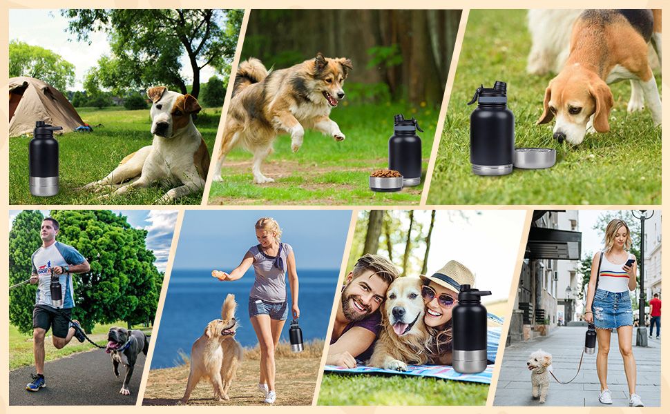 Водяна пляшка для собак на прогулянках, 1000 мл, нержавіюча сталь, з портативною мискою. Ідеально для подорожей та активного відпочинку.