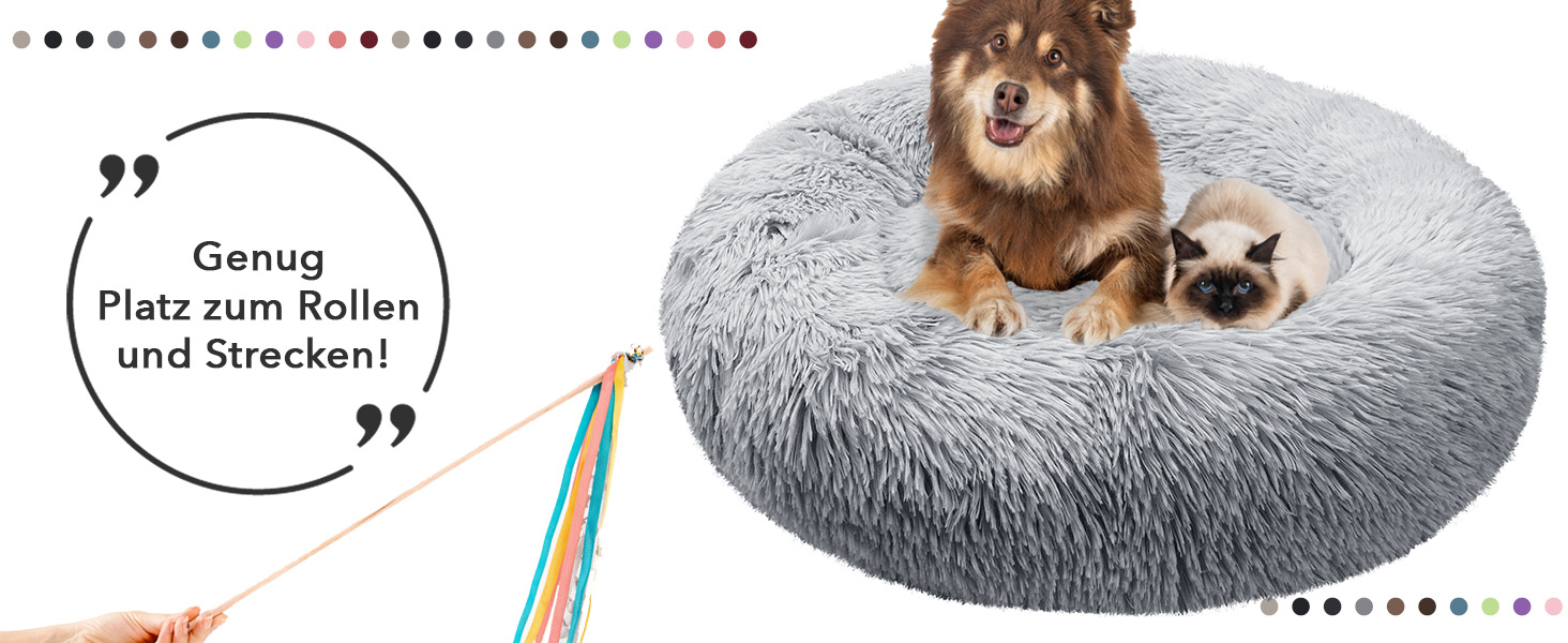 Кругле ліжко для собак середніх порід, діаметр 70 см, м'яке плюшеве гніздо, ергономічне, знімний чохол, неслизьке, штучне хутро, колір: світло-сірий